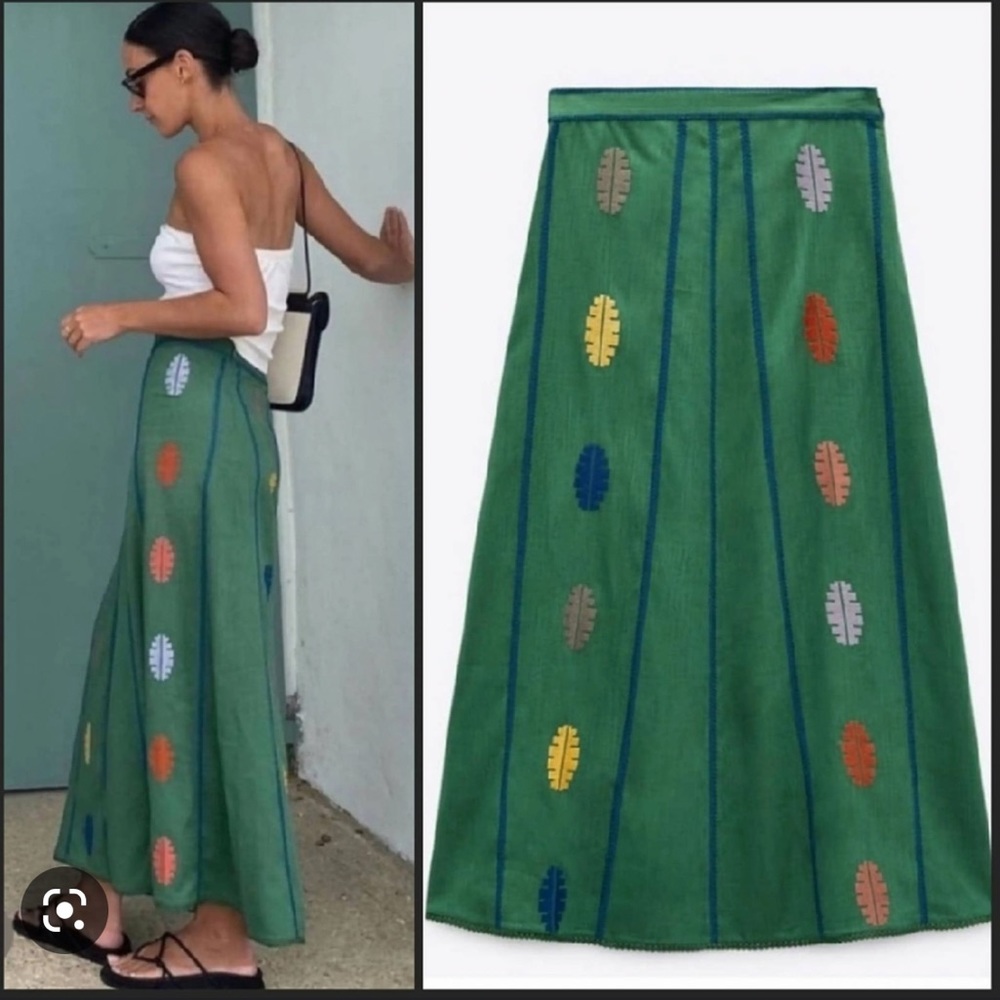 Zara Embroidered Linen Skirt